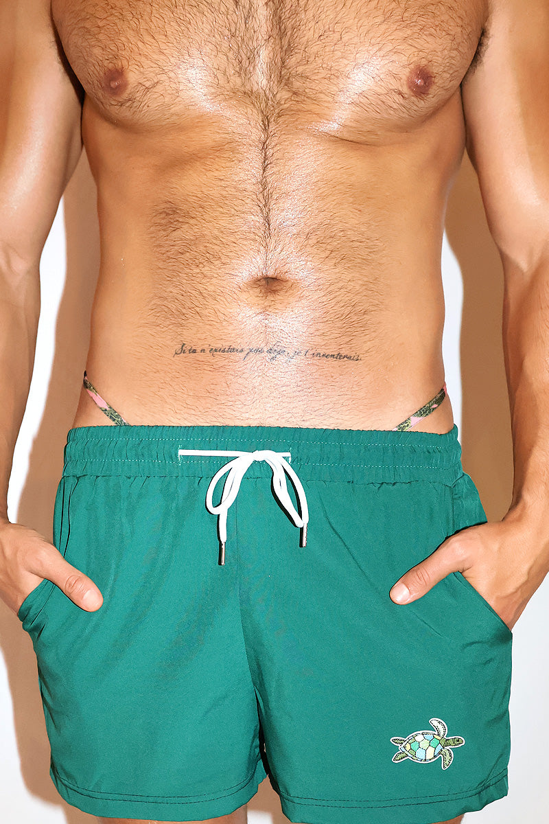 Sea Turtle Print Board Shorts - Green