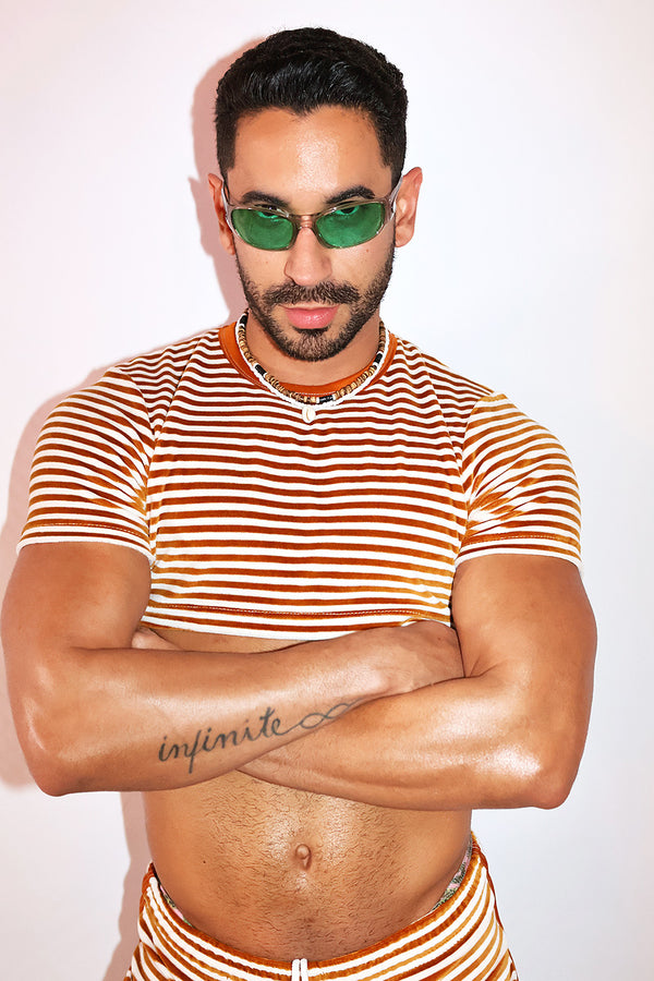 Velvet Ropes Stripe Extreme Crop Tee in Gold