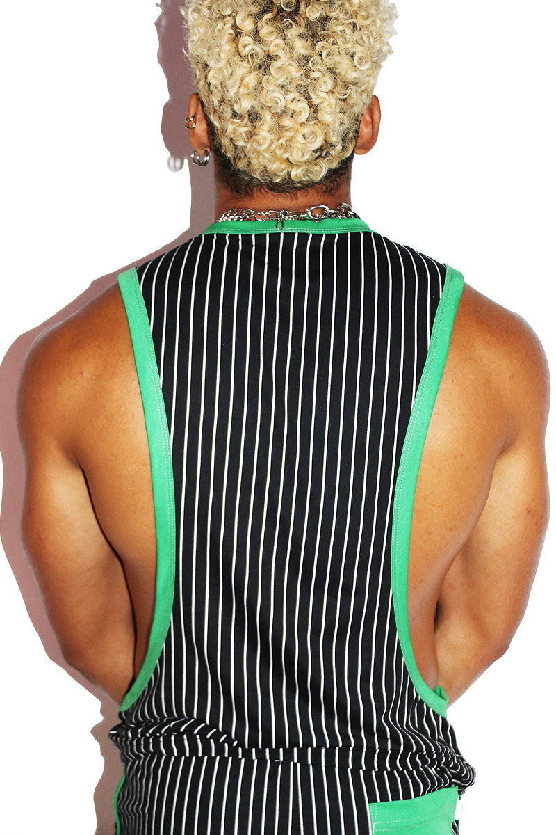 Very Demonic Very Mornful Stripe Low Arm Tank-Black