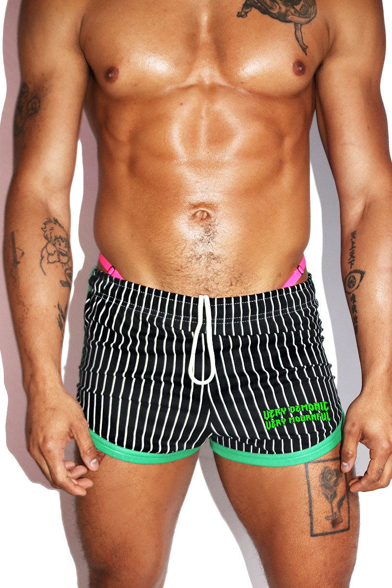 Very Demonic Very Mornful Stripe Running Shorts- Black