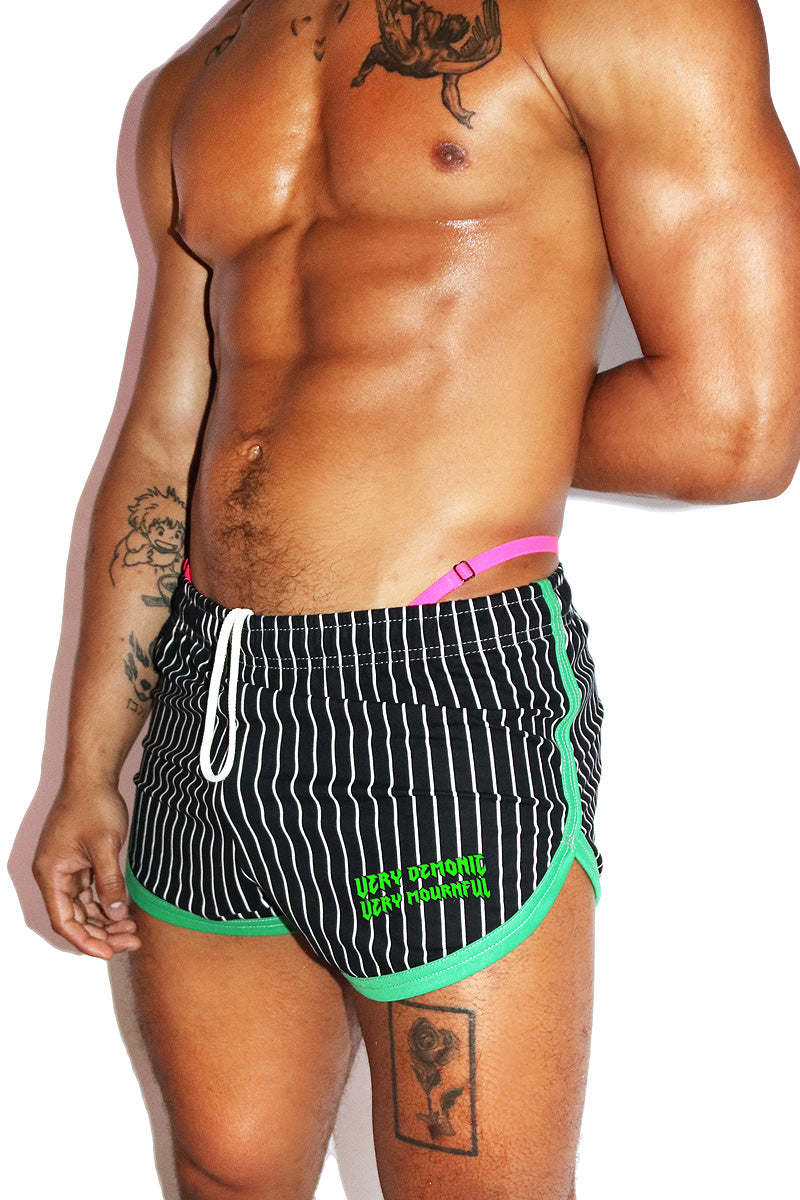 Very Demonic Very Mornful Stripe Running Shorts- Black