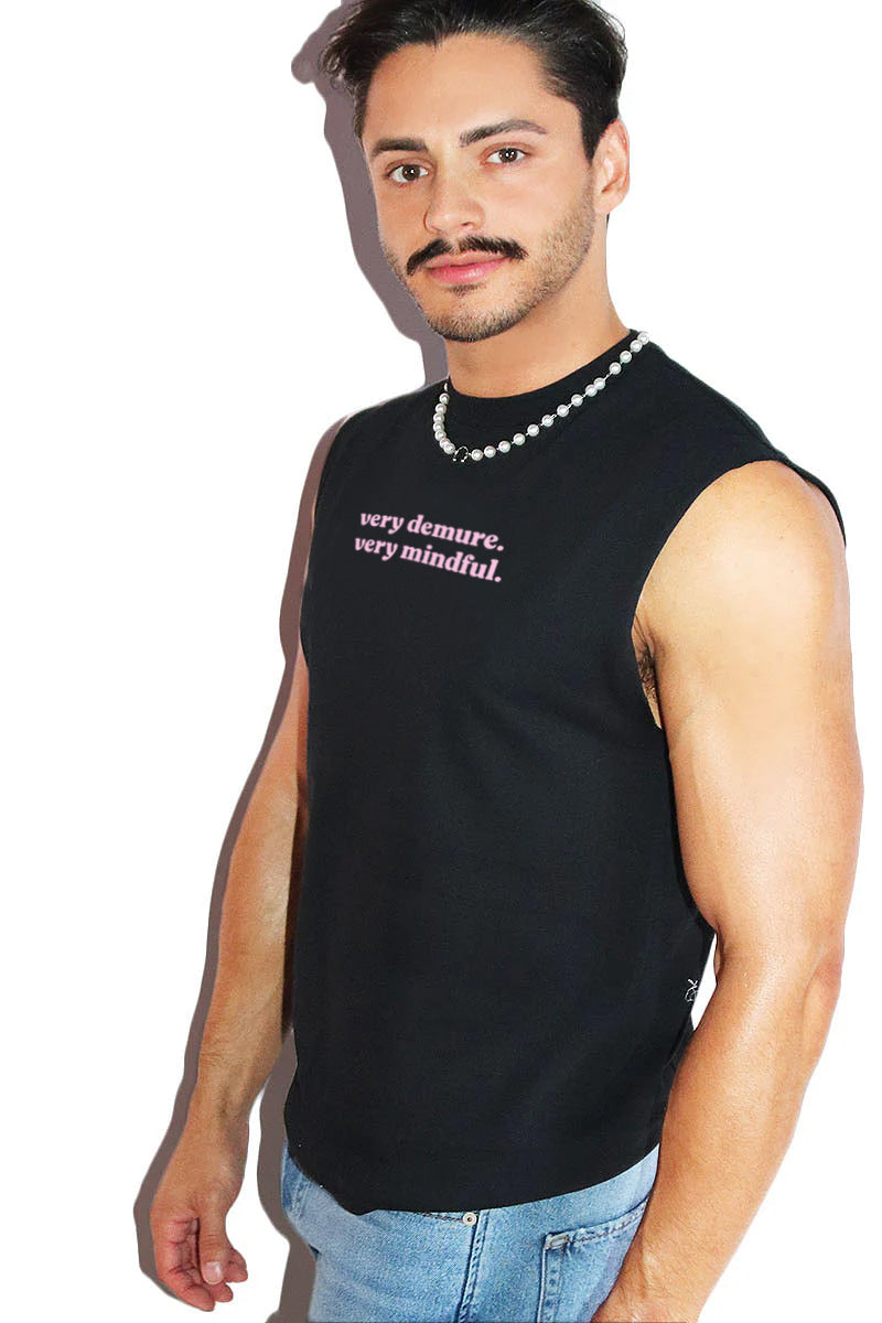 Very Demure Very Mindul Sleeveless Tee-Black