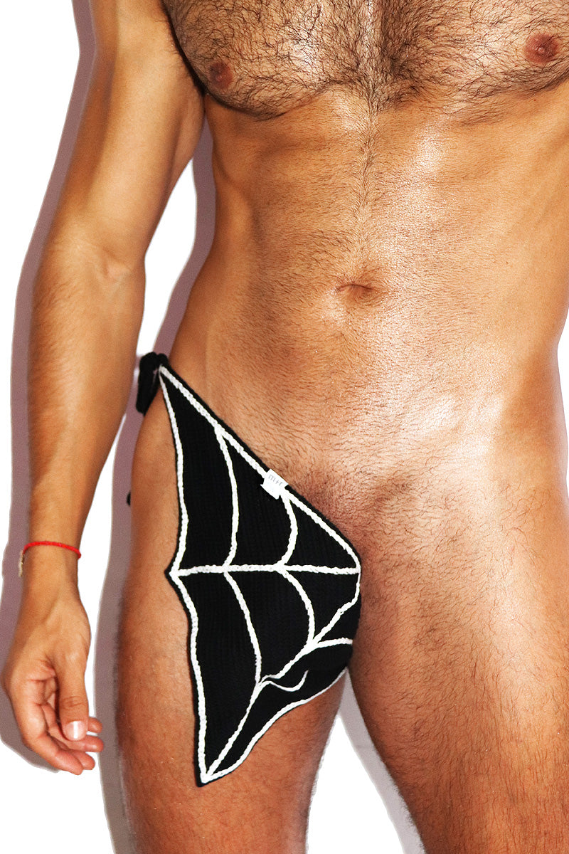 Spider's Web  Crochet Handkerchief Thong  - Black