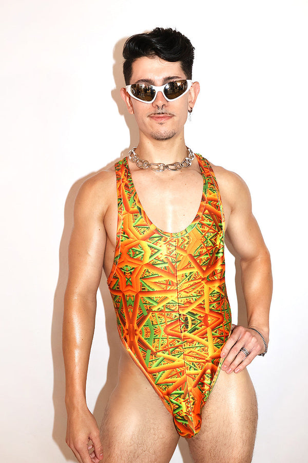 Y2K Screensaver Thong Bodysuit in Orange