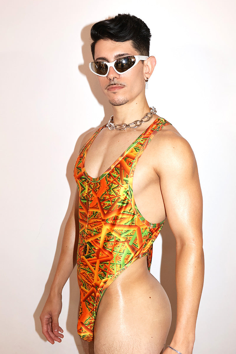 Y2K Screensaver Thong Bodysuit- Orange