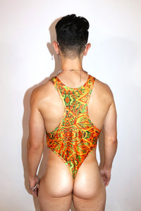 Y2K Screensaver Thong Bodysuit- Orange