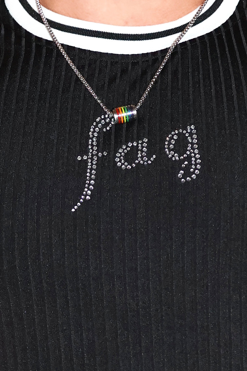 Fag Rhinestone Rib Team Jersey Crop Tank-Black