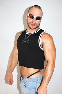 Fag Rhinestone Rib Team Jersey Crop Tank-Black