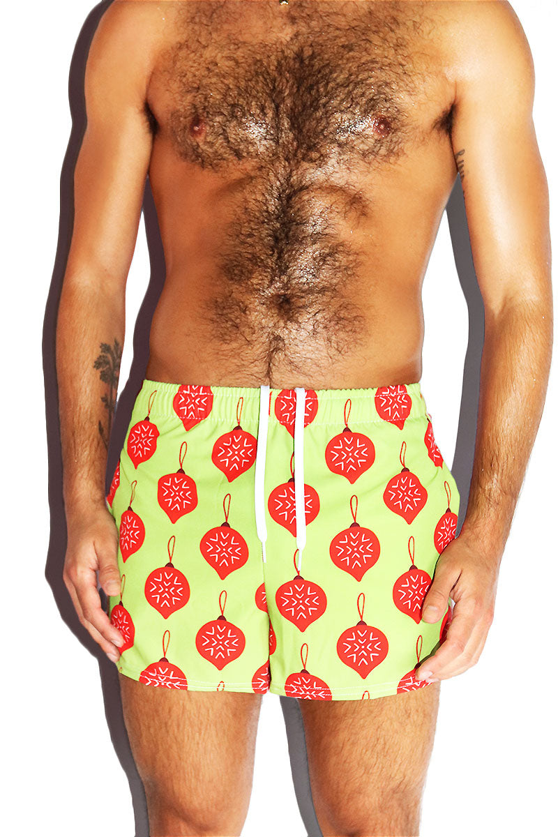 Dual Ornament All Over Active Shorts- Green