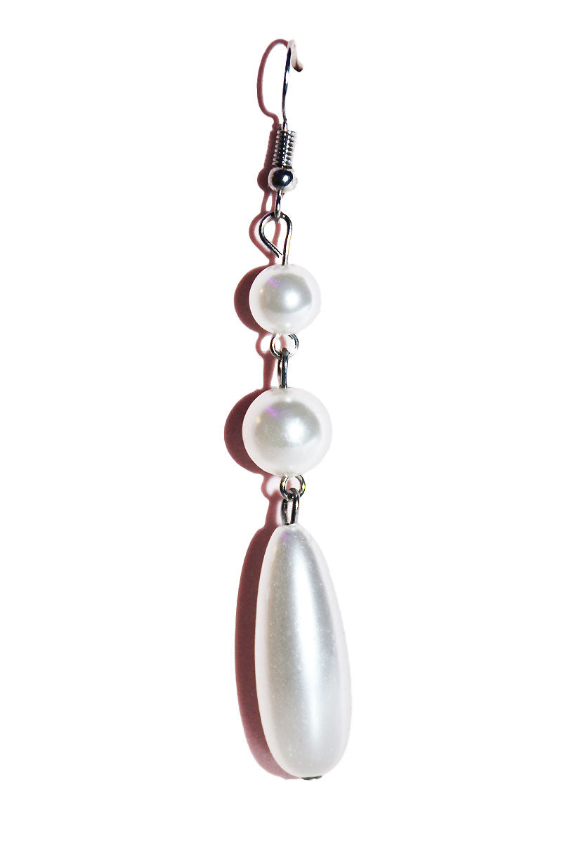 Triple Drop Pearl Dangle Single Earring - White