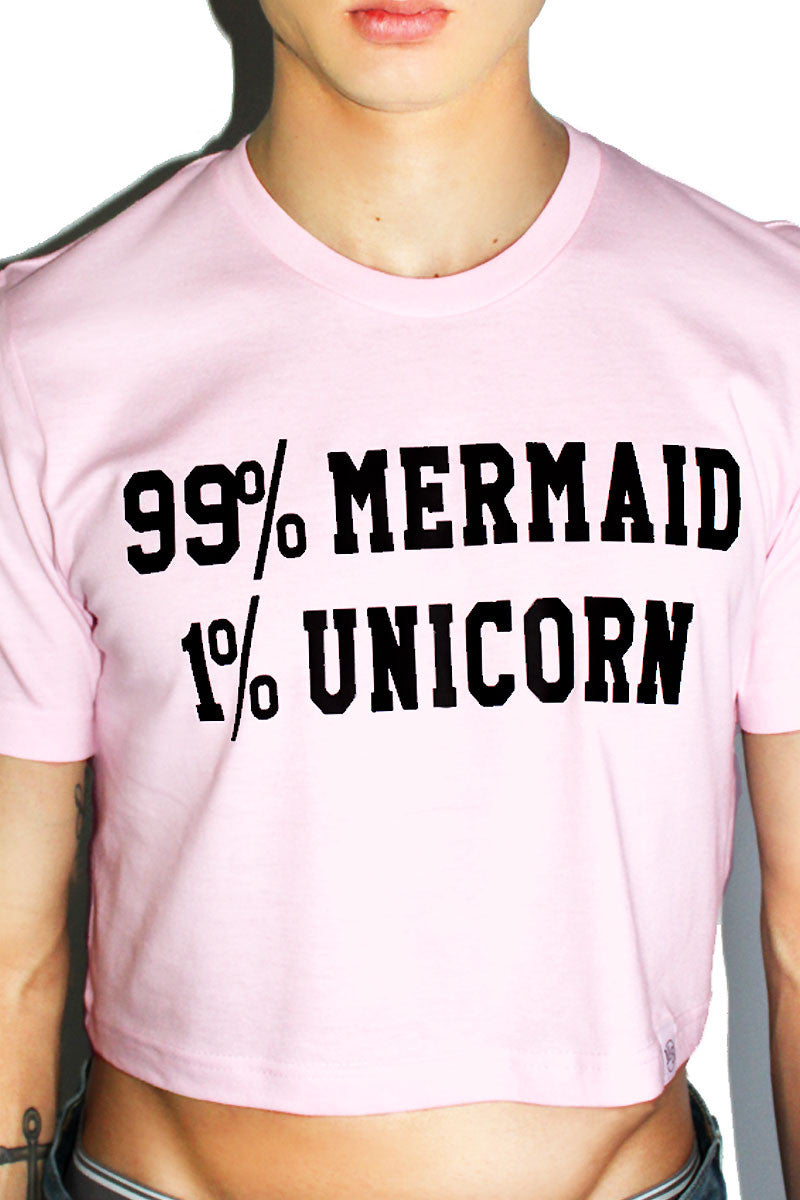 99% Mermaid 1% Unicorn Crop Tee- Pink