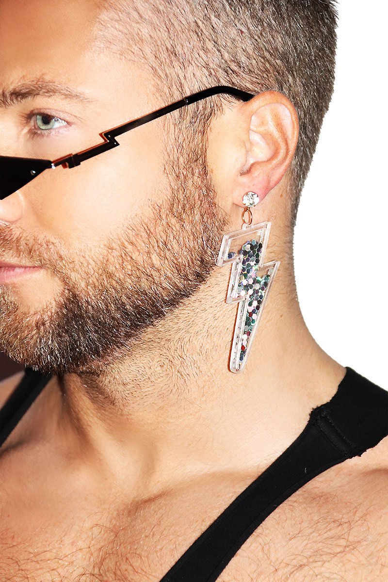 Glitter Lighting Single Earring- Silver