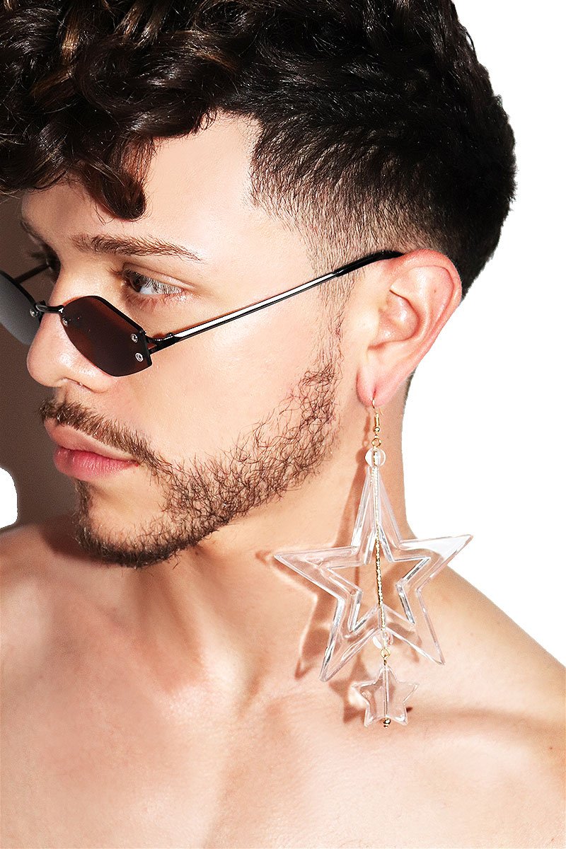Thick Clear Acrylic Star Single Earring-Clear