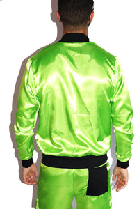 Alien Satin Bomber Jacket- Neon Green
