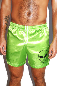 Alien Satin Athletic Shorts-Neon Green