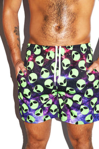 Alien Vibes All Over Gym Shorts- Green