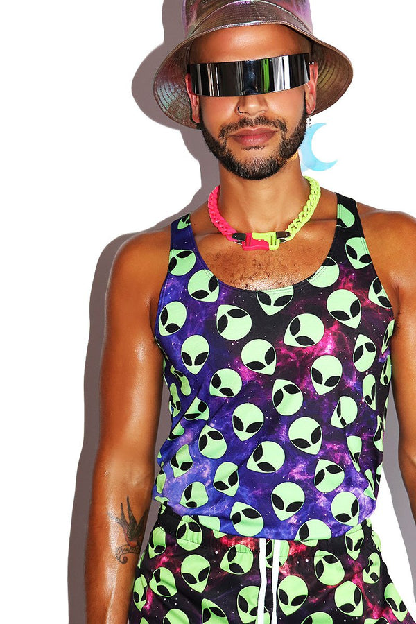 Alien Vibes All Over Racerback Tank in Green