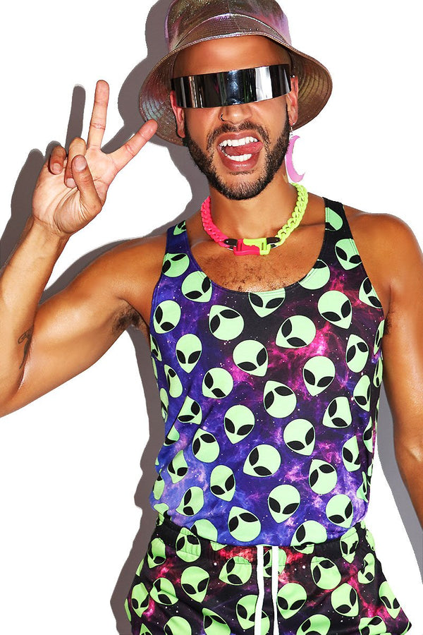 Alien Vibes All Over Racerback Tank in Green, view 2