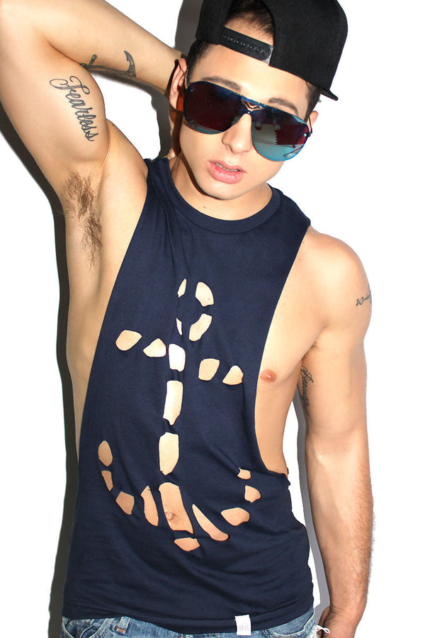 Anchor Cutout Low Arm Tank in Navy