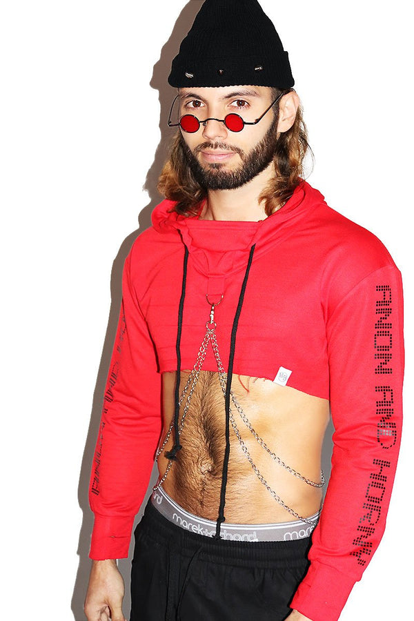 Anon and Horny Chains Long Sleeve Crop Hoodie in Red