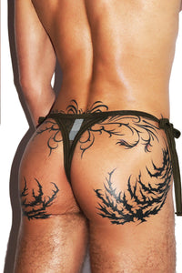 Jungle Mesh Tied Up String Thong - Army