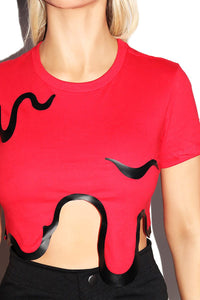 Blood Bath Fitted Crop Tee-Red