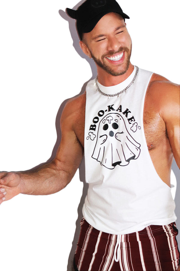 Bookake Low Armhole Tank in White, view 2