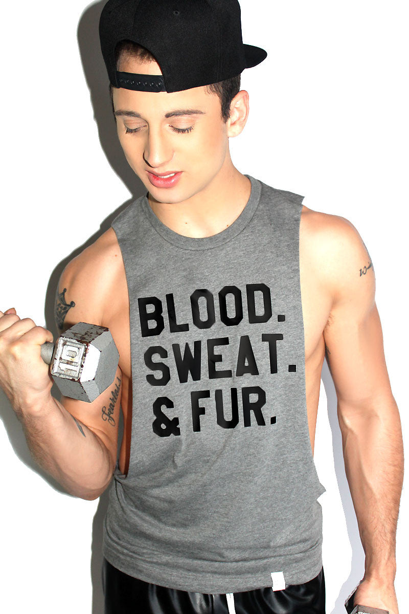 Blood, Sweat and Fur Low Arm Tank-Light Charcoal