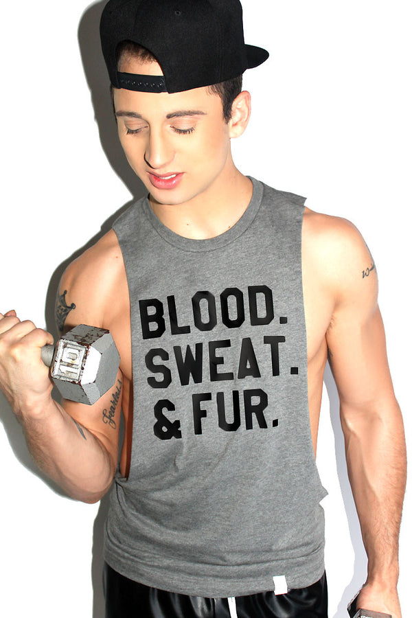 Blood, Sweat and Fur Low Arm Tank in Light Charcoal