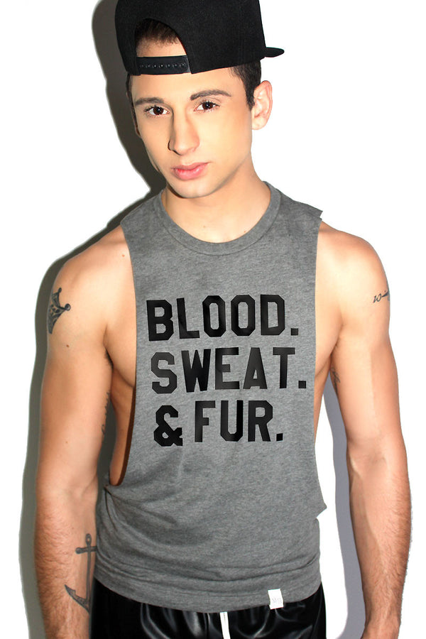 Blood, Sweat and Fur Low Arm Tank in Light Charcoal, view 2