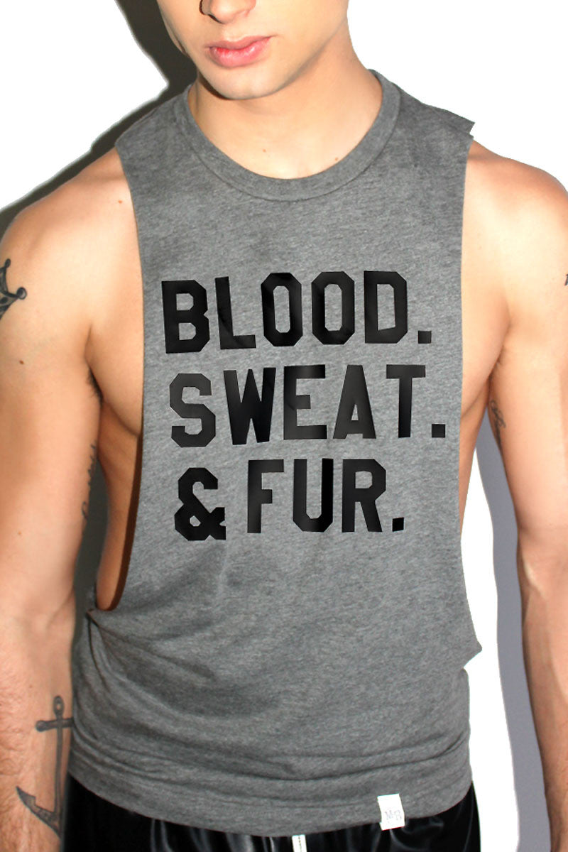 Blood, Sweat and Fur Low Arm Tank-Light Charcoal