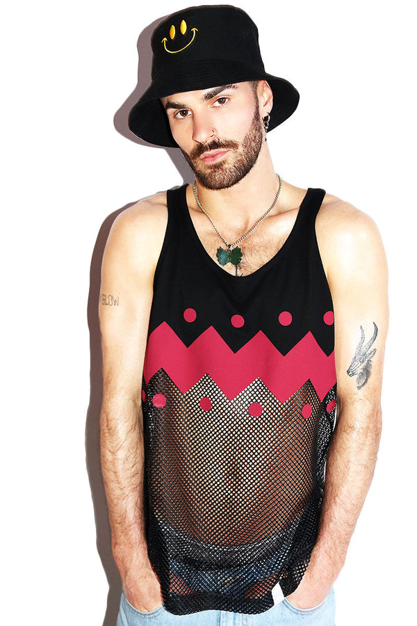 Red Ridge Mesh Racerback Tank in Black, view 2
