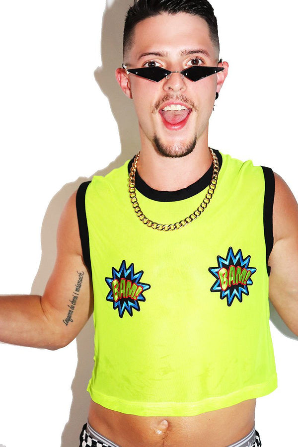 Bam Mesh Crop Tank in Yellow
