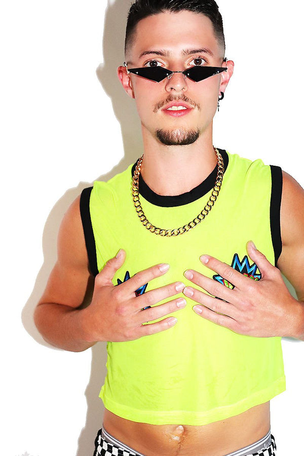Bam Mesh Crop Tank in Yellow, view 2