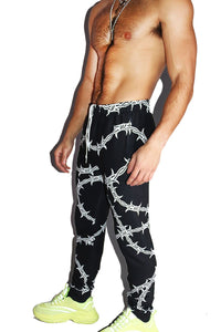 Barb Wire All Over Print Sweatpants- Black