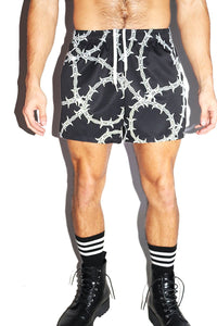 Barb Wire All Over Print Active Shorts- Black