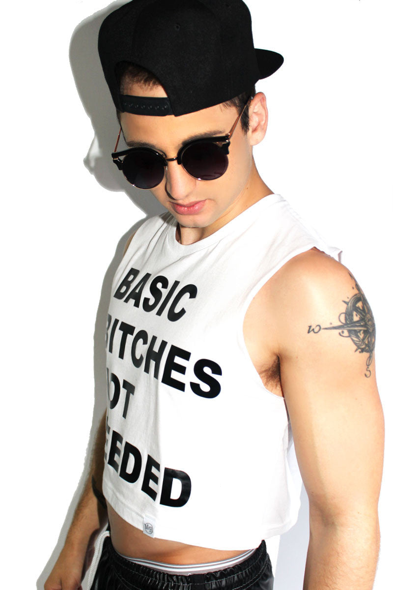 Basic Bitches Not Needed Crop Tank-White