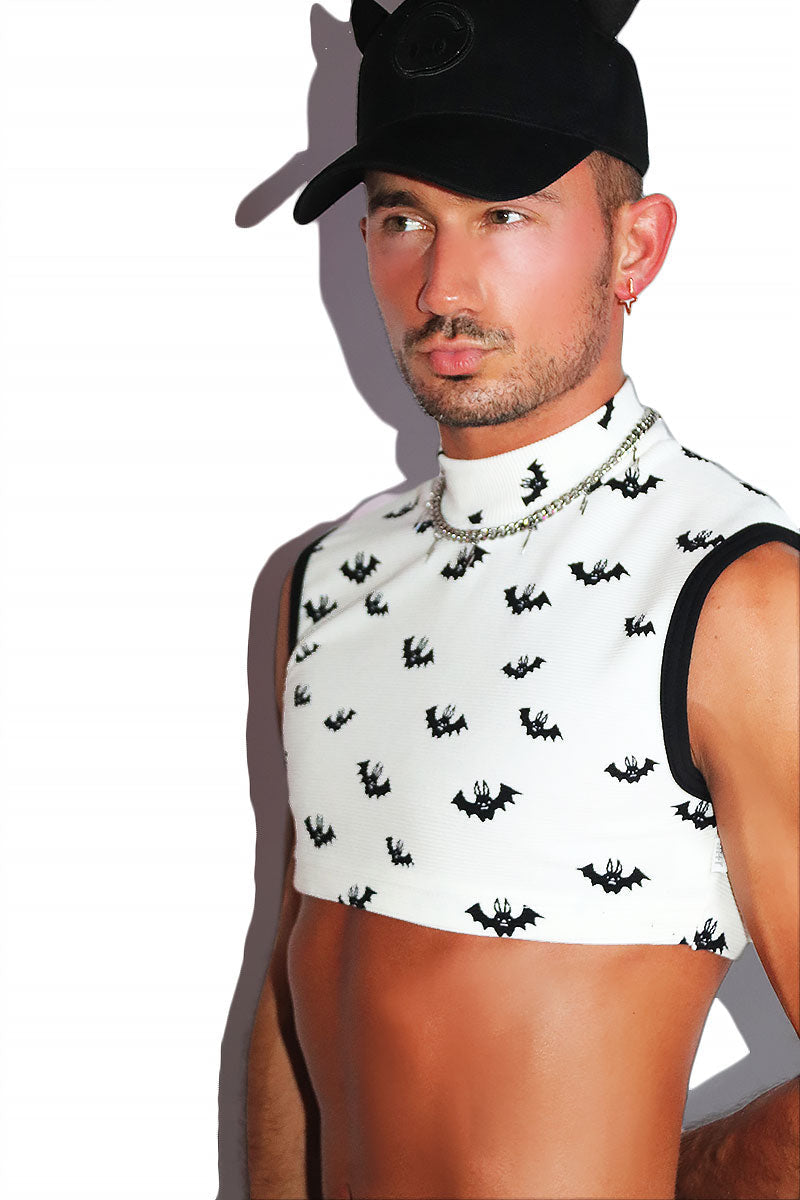 Batty Rib Knit Mock Neck Extreme Fitted Crop Tank- White – Marek+