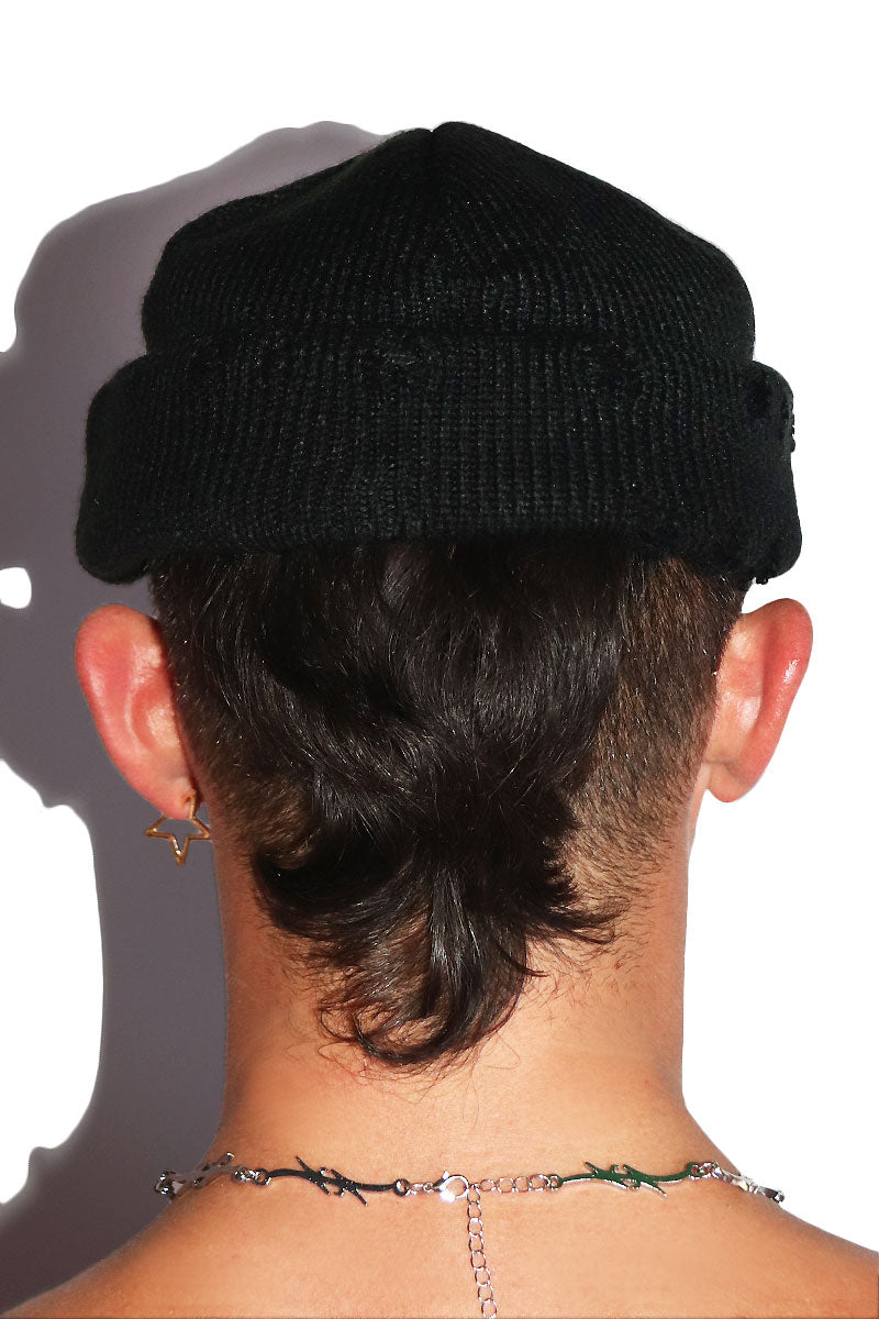 Destoyed Skull Cap Beanie- Black