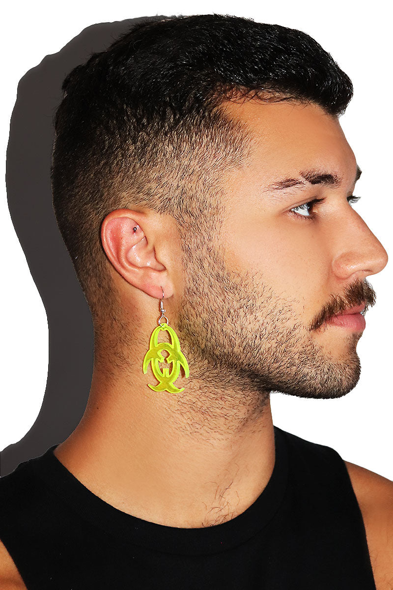Biohazard Acrylic Single Earring- Yellow