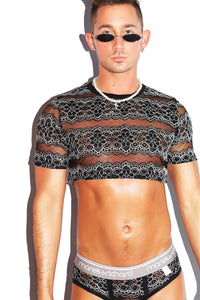 Obsession Lace Extreme Crop Tee- Black