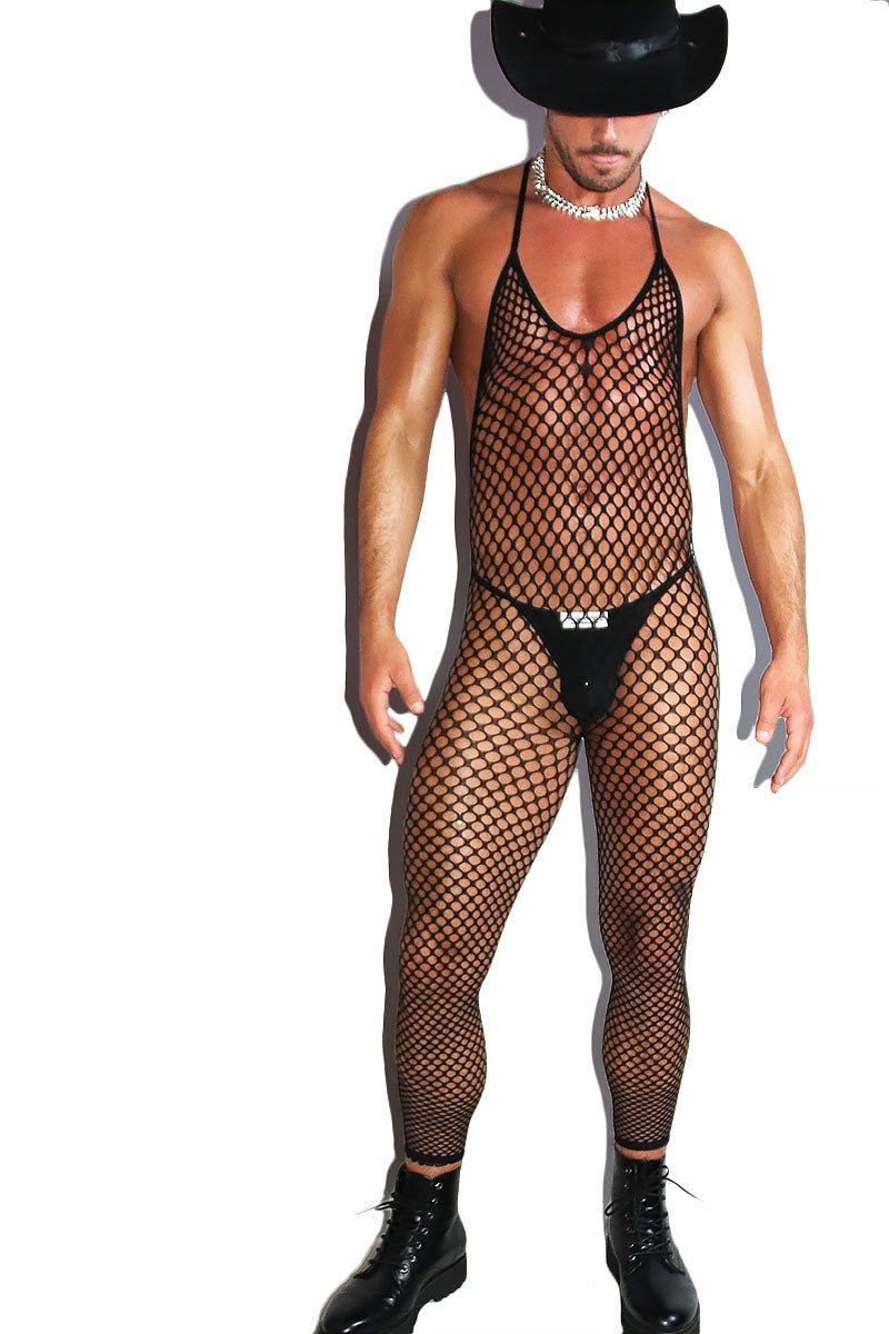 Country Boy Fishnet Bodysuit Tights Set- Black