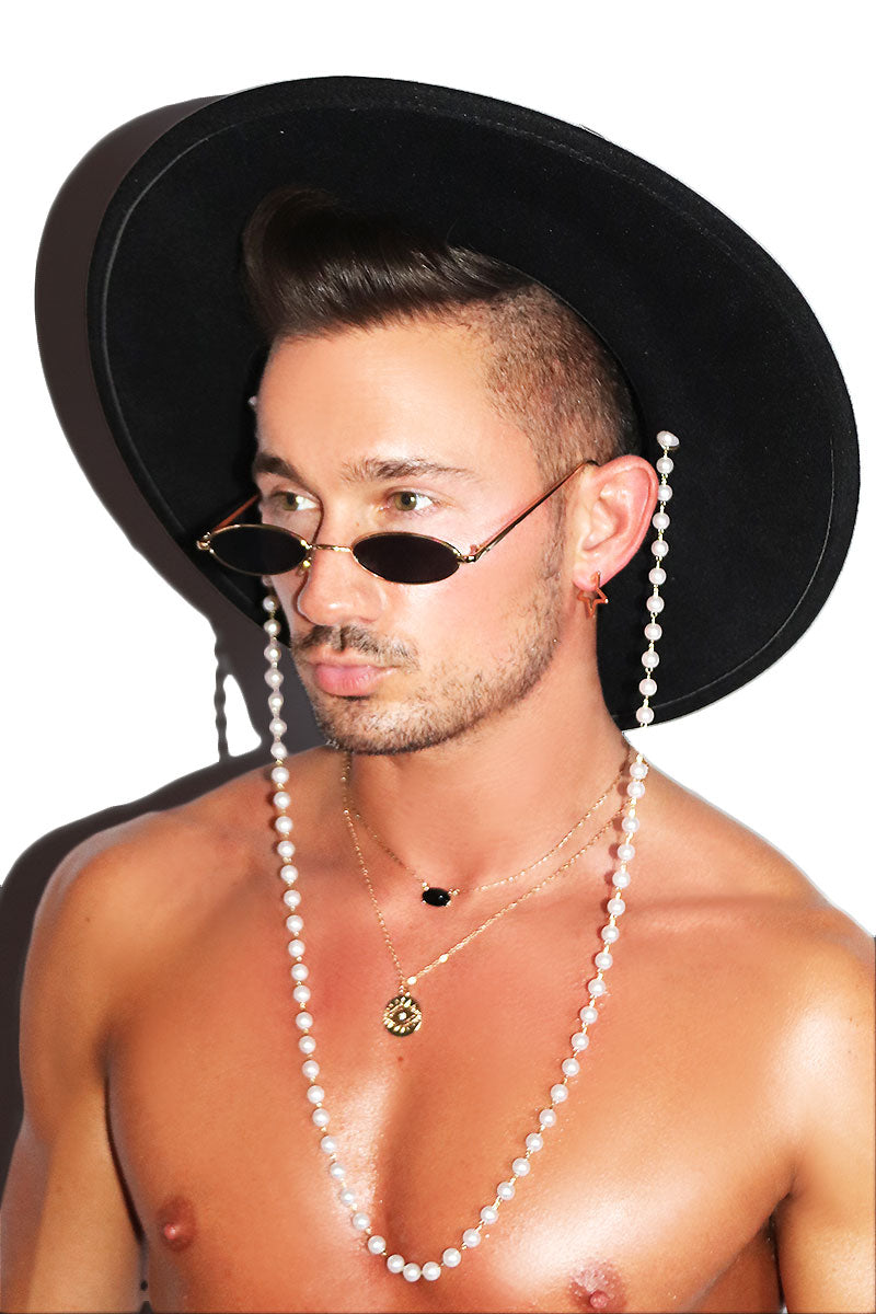 Supreme Pearls  Flat Wide Brim Hat - Black