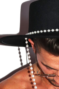 Supreme Pearls  Flat Wide Brim Hat - Black