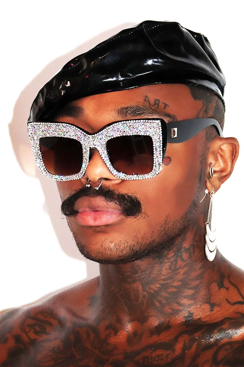 Holographic Glitter Wellington Sunglasses-Black