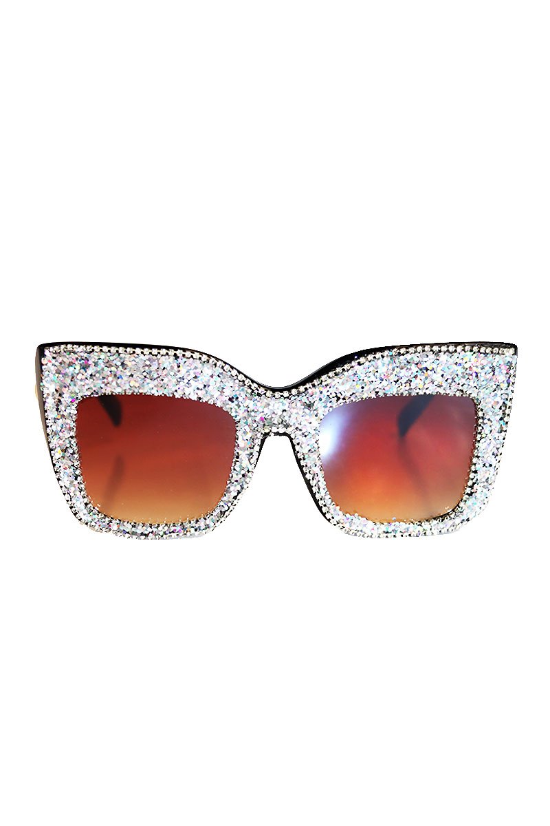 Holographic Glitter Wellington Sunglasses-Black