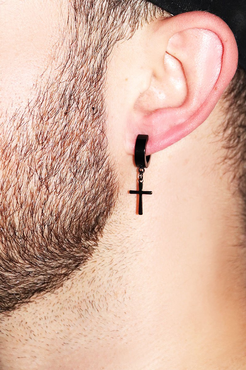 Cross Clamp Single Clip On Earring- Black