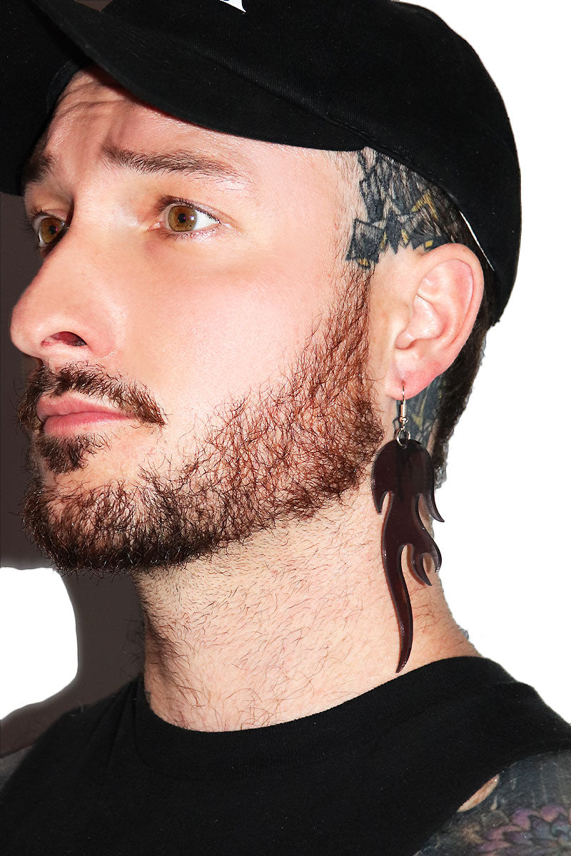 Tattoo Flames Acrylic Single Earring - Black