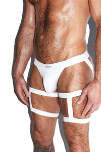 Baseball Cutout Harness Jock Shorts- White