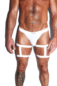 Baseball Cutout Harness Jock Shorts- White